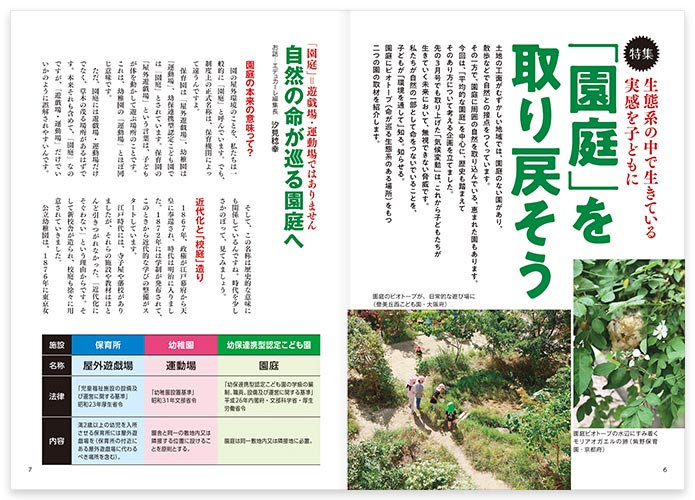 特集 生態系の中で生きている実感を子どもに 「園庭」を取り戻そう