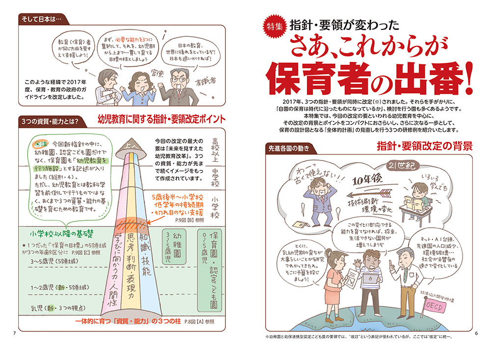 【特集】指針・要領が変わった さあ、これからが保育者の出番！（見開き）（コミック・イラスト…おおえだけいこ）